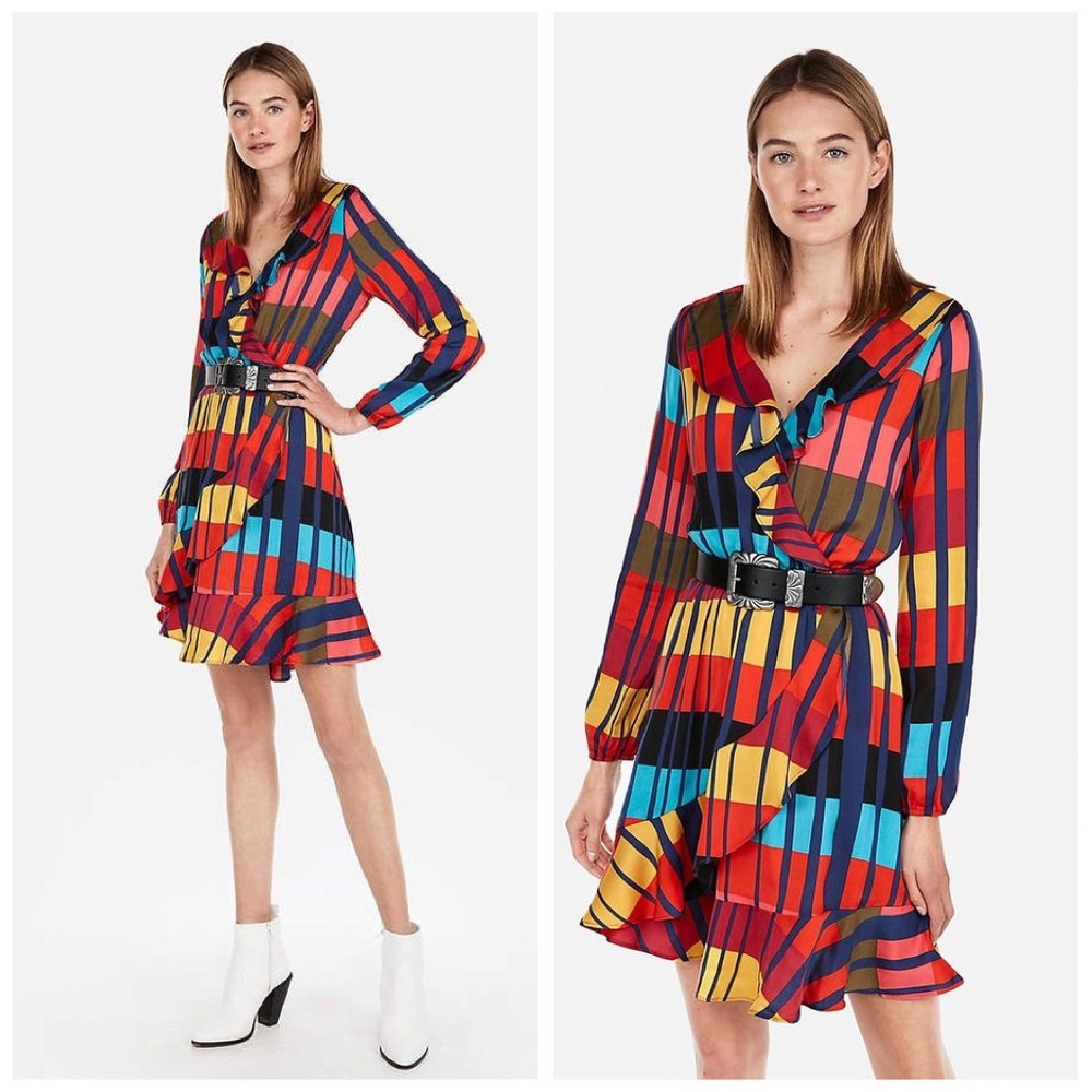 Express Ruffle Wrap Dress, Size Small